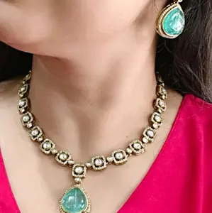 Mossanite AD Pendant Style Necklace Set with Earrings