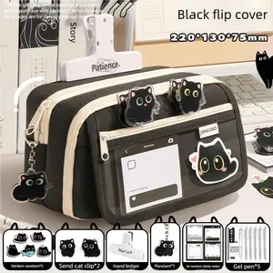 Large capacity pencil case with multi layer design. Front flip cover opens wide for easy access. Multiple compartments store pens, rulers, notes and gadgets. Durable fabric, smooth zipper, portable for school, office and back to school supplies