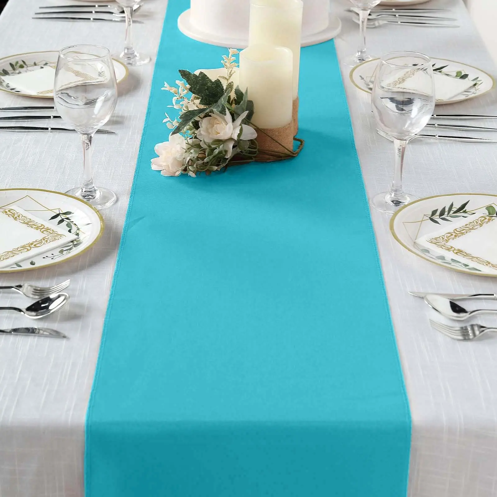 Solid Polyester Kitchen Linen Table Runner, 12"x108" Turquoise - Wrinkle-Resistant, Durable, Machine Washable for Banquet, Party, Home Decor