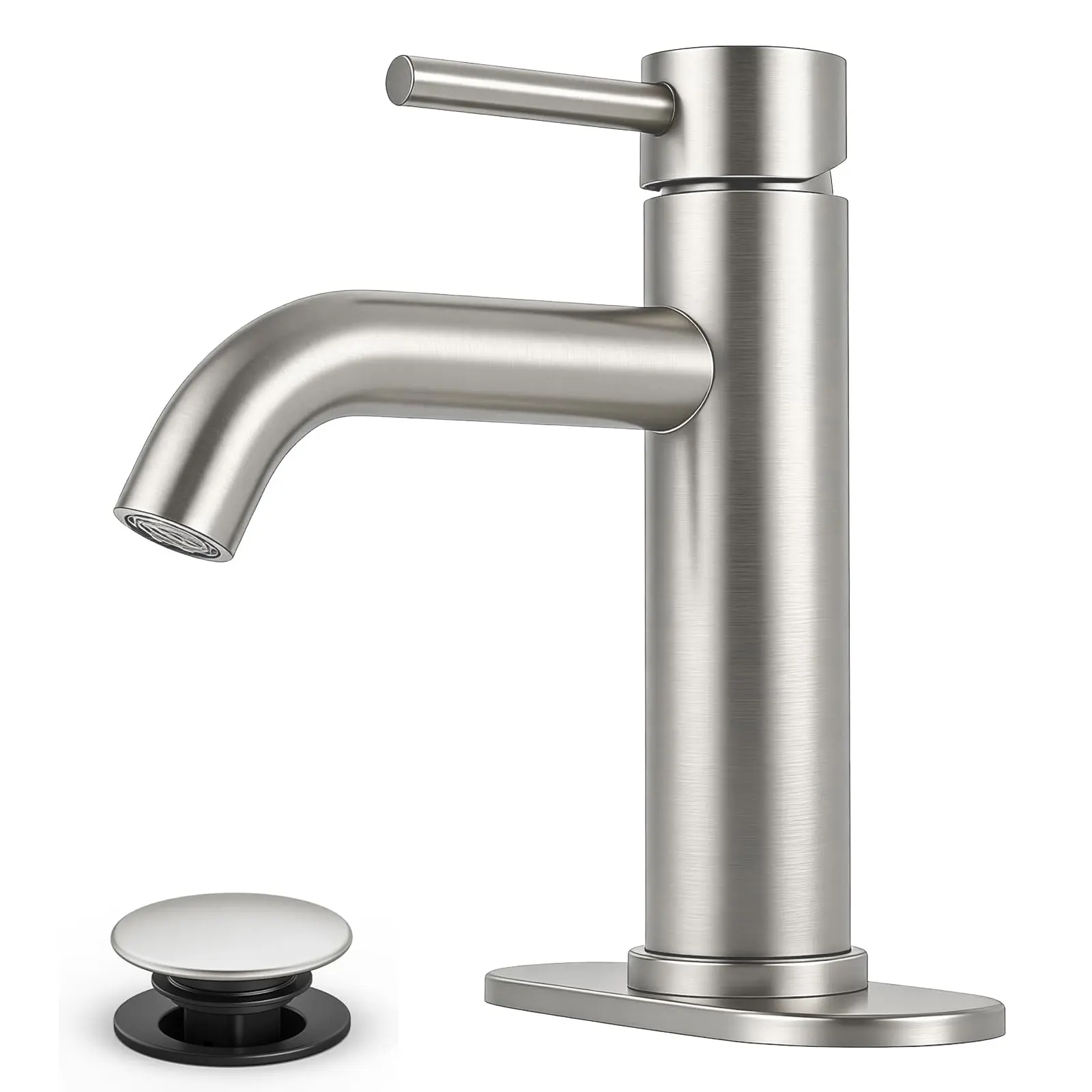 Bathroom Faucets Brushed Nickel Bathroom Sink Faucet Modern Single Handle Bathroom Faucet for 1 or 3 Hole Mxier Tap Washbasin Faucet with Deck, Pop-up Drain and Supply Hoses