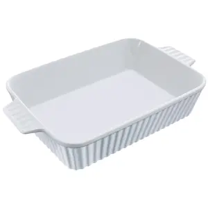 VEVOR Ceramic Baking Dish, Large 9" x 13" Pan, Rectangular Bakeware with Double Handles, Oven Secure, Lasagna Pan, Casserole Dish Deep for Baking and Serving, Thanksgiving & Christmas Present, White