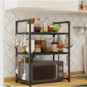 1pc Kitchen Microwave Rack, Oven Bread Machine Shelf, Space-Saving Organizer, Wall-Mounted Board, Easy Assembly, Stylish Storage