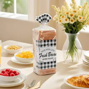 20 Pack Bread Bags for Homemade Bread with Twist Ties, Clear Plastic Bakery Bags with Black Plaid Design Perfect for Sourdough, Cookies, Rolls, Home Bakers Gift Packaging, Gift Package