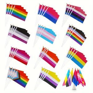 56pcs Progress Pride Mini Flags - Vibrant Rainbow, Black & Purple Handheld American Flags for Parades, Events, Outdoor Party Decorations, Home Party Decorations, Polyester Material, No Battery Needed, Flag Design, Durable Flag Pole