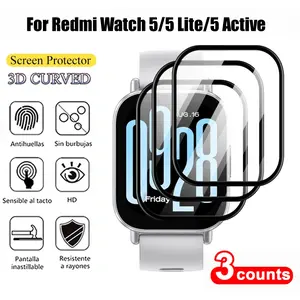 3-Pack 3D Curved Screen Protector, Smartwatch Face Covers for Xiaomi Redmi Watch 5/5 Lite/5 Active, Full Coverage, Scratch-Resistant, Easy Application