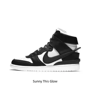 Split Seam Black White Two Tone High Top Skate Sneakers Durable White Rubber Sole Comfort Leather Upper Edgy Deconstructed Street Style Footwear All Match Outfits