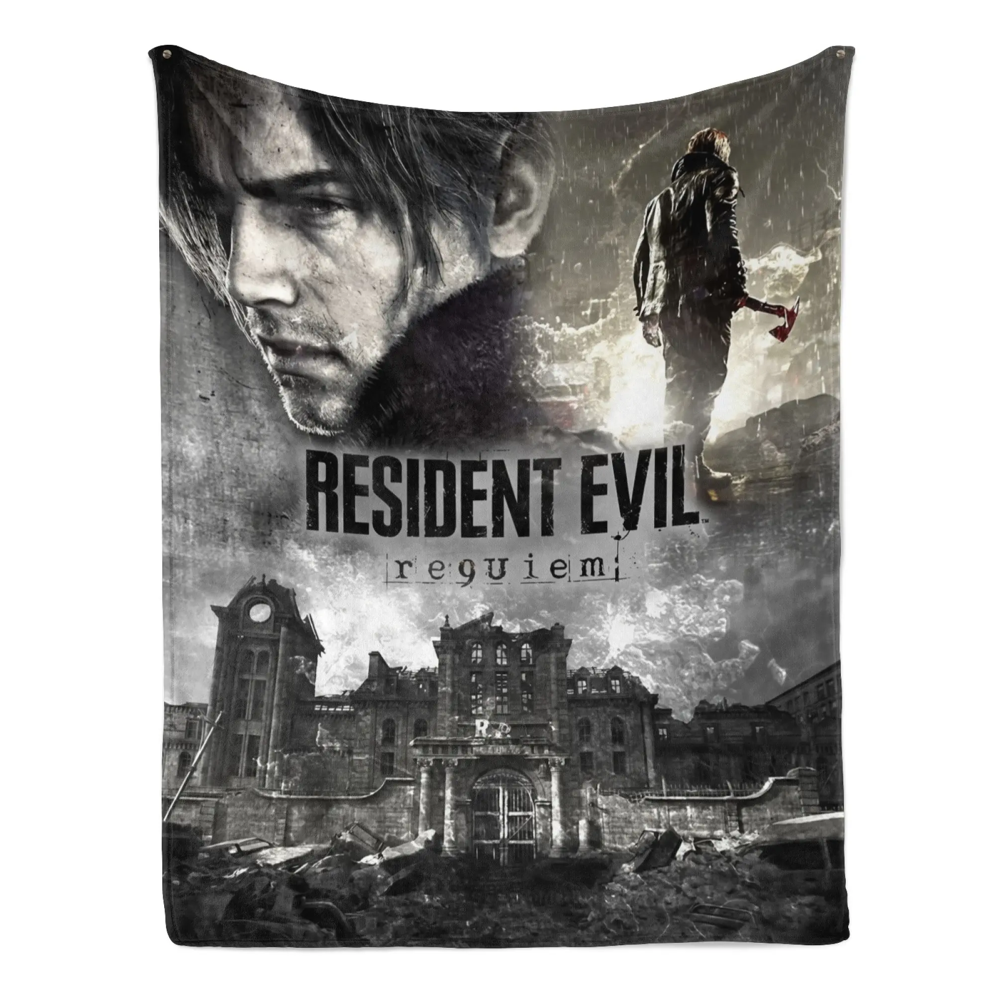 Resident Evil Leon S. Kennedy Flannel Blanket - 30x40inch/75x100cm Horror Movie Character Print Throw, Ultra-Soft Plush Texture, Travel-Friendly, Adds Moody Horror Art to Rooms, Ideal for Lounging & Gifting, Adds Moody Horror Art To Any Room