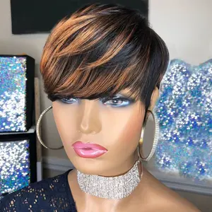 ShowRealHair Pixie Cut Wig Glueless Wigs Human Hair Short Pixie Cut Wig Human Hair for Women Pixie Cut Wig with Bangs Human Hair Wig Full Machine Made 180% Density SpringStatements