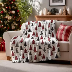 Christmas Flannel Blanket Throw, Christmas Trees Buffalo Plaid Dots Soft Fuzzy Plush Cozy Fleece Blankets for Couch Sofa Bed Lounging, Ideal Gifts for Kids A