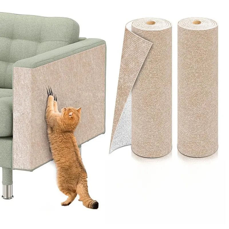 2PCS Self-Adhesive Cat Scratch Mats - 40"x16" Trimmable Modern Scratching Pads for Couch, Furniture Protection