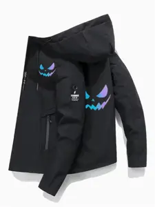 Teen Boys Jacket New Hooded Vibrant Print Coat with Pockets, Fashion Versatile Casual Top, Trendy Jaet for Spring & Fall, Fitted Style