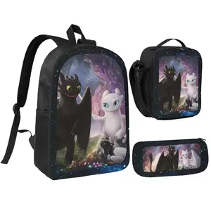Unisex How to Train Your Dragon 79 backpack 3Pcs for Teen Girls Boys School Bookbag with LunchboxPecil box, office travel bag