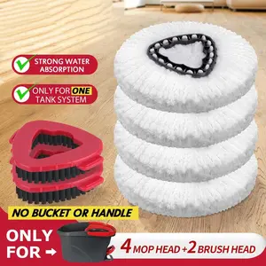 Home Cleaning Refill Pack: Microfiber Mop Pads & Scrub Brush Refills for O-Cedar EasyWring 1 Tank System Only, Washable, Water-Absorbent, Bucket & Handle Not Included