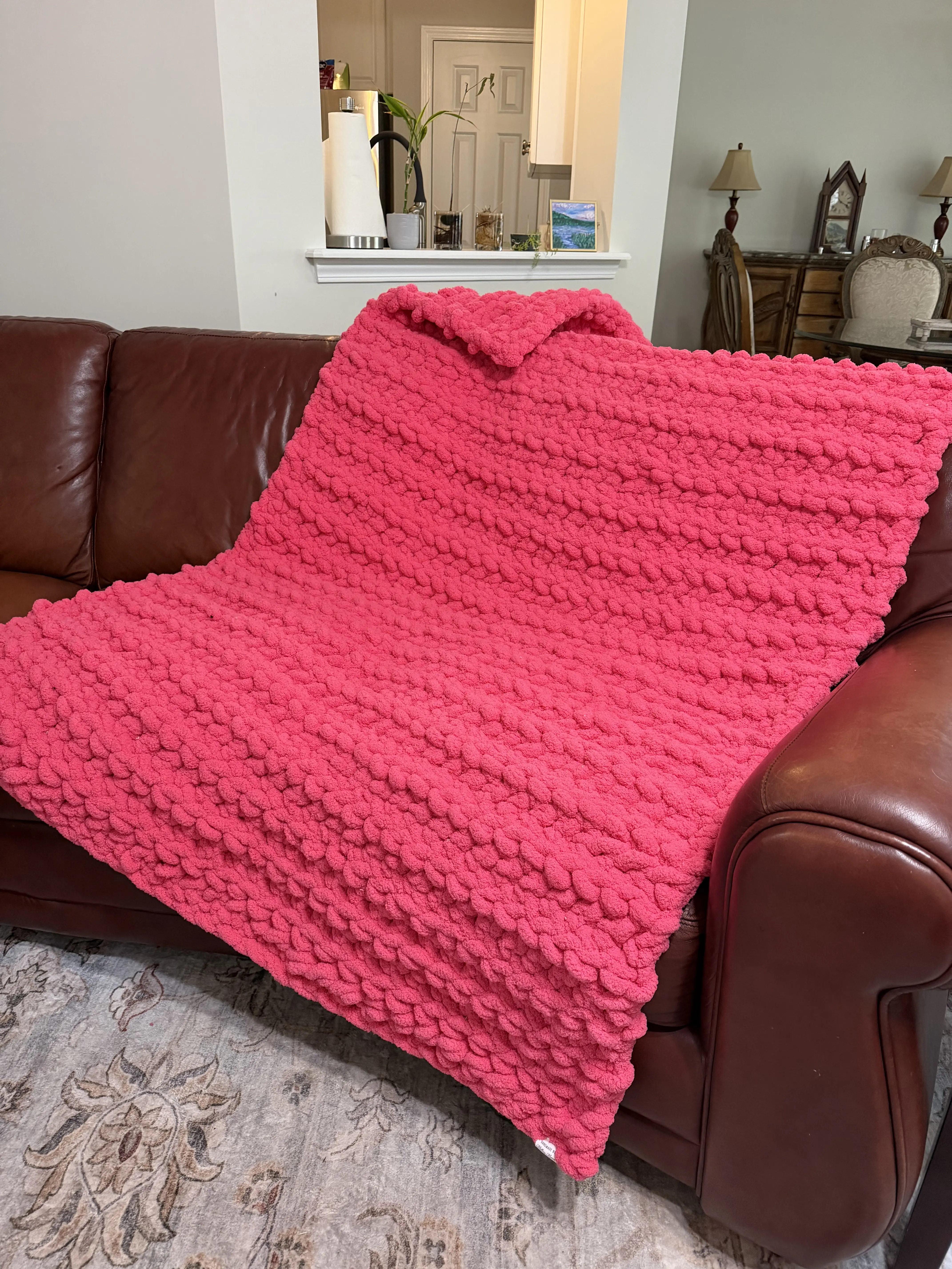 Watermelon Jumbo Chenille Blanket - Handmade Crochet Weighted Chunky Blanket