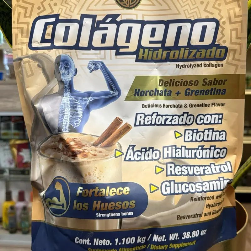 Colageno de horchata  Hidrolizado Hydrolyzed Collagen Dietary Supplement with Biotin Hyaluronic Acid Resveratrol Glucosamine 1.100 kg Health Fitness