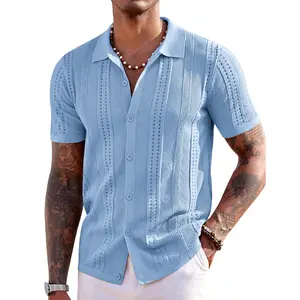 COOFANDY Men's Knit Shirts Short Sleeve Button Down Polo Shirt Fashion Casual Summer Beach Shirts