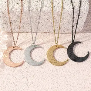 Springtok Y2K Arabic Texture Crescent Moon Print Necklace Women Men Couple Friends Daily Jewelry Holiday Birthday Gift