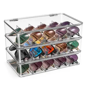 Sorbus Sunglasses Organizer - 1 or 2 or 3 Pack Stackable Eyeglass Storage Case - 7.3" L x 10.5" W x 2.3" H