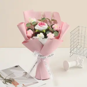 Artificial flowers, Artificial Flower Arrangements, crochet knitted flower bouquet gift, handmade knitted artificial flower bouquet, artificial roses, Fake Roses, gift for wife, suitable for weddings, birthdays, Valentine's Day, and home decoration