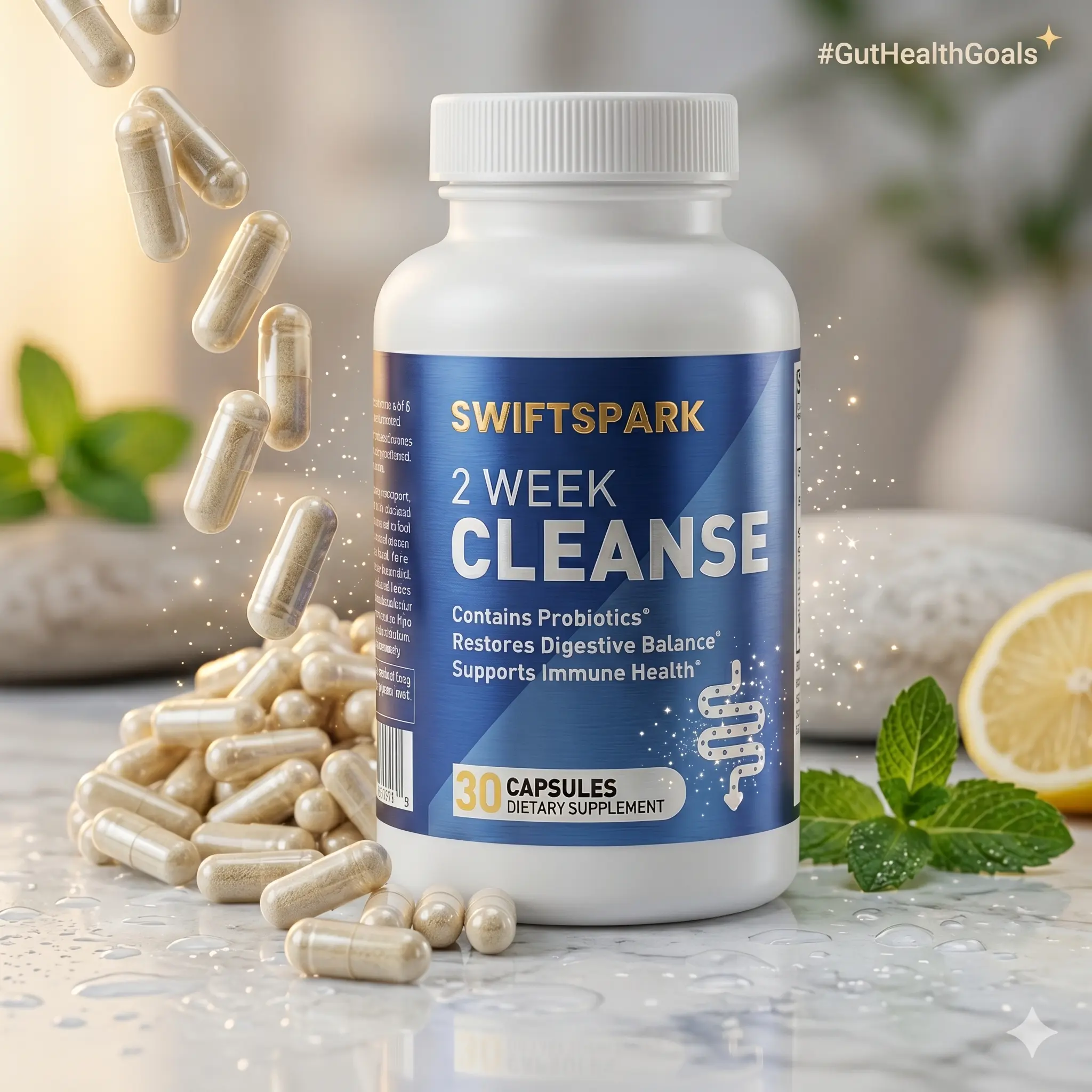 2 Week Cleanse Capsules for Adults, 30 Count Dietary Supplement with Probiotics, Senna Leaf & Aloe Vera, USA Made Capsule Formula
