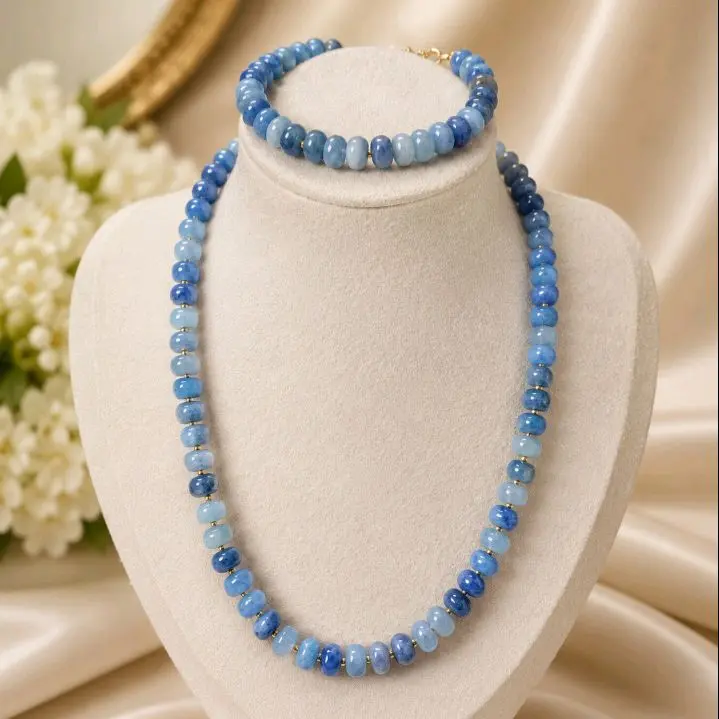 Sodalite Rondelle Gemstone Necklace and Bracelet Set
