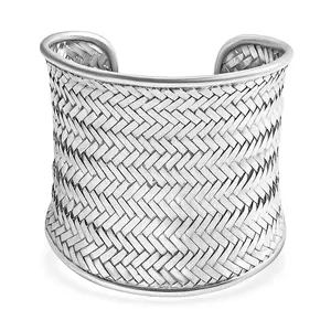Woven Palm Leaf Cuff Bracelet in Sterling Silver 7.25 In 64 Grams