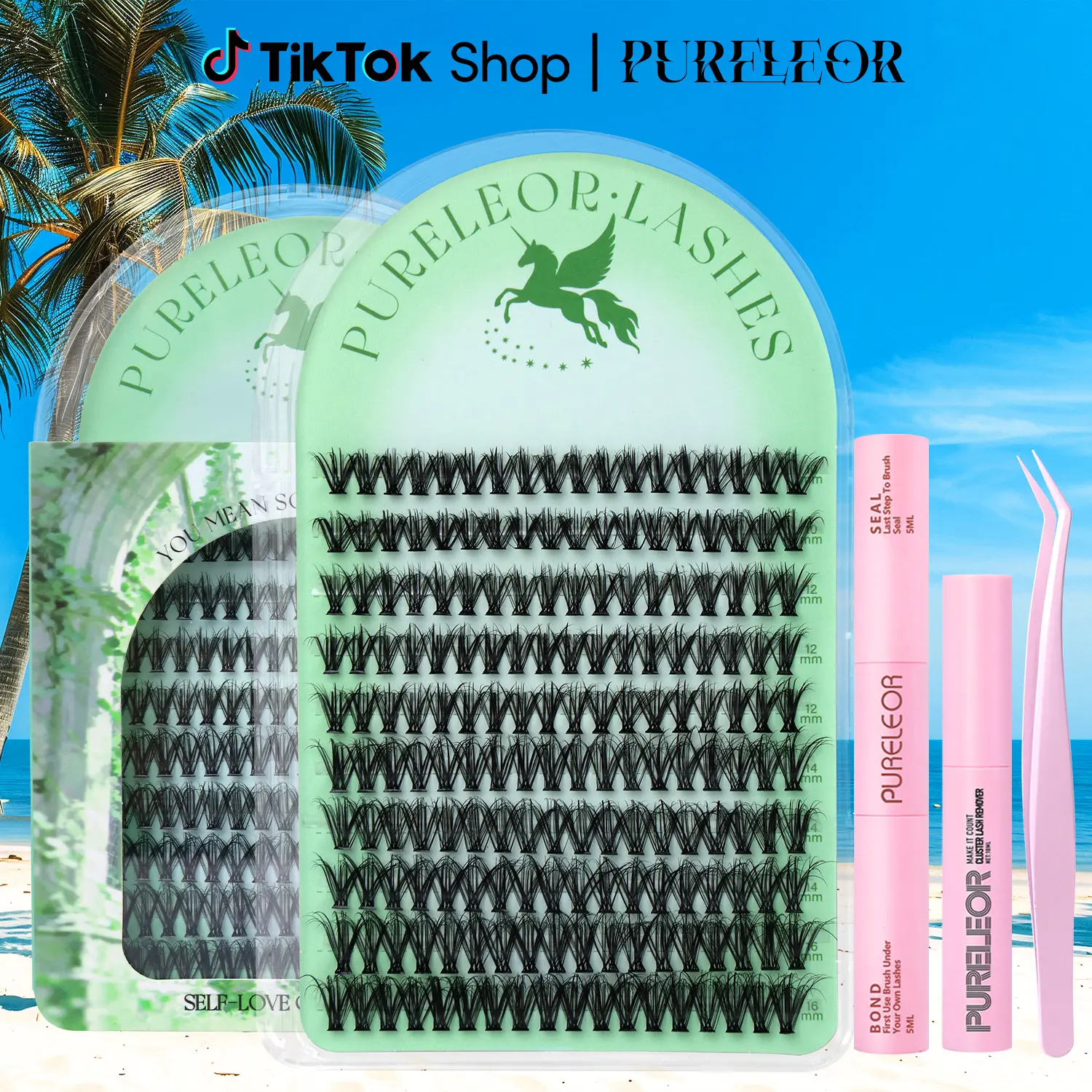 PURELEOR Cluster Lashes Extensions Fluffy Soft D-Curl False Eyelashes Mixed 10-12-14-16mm DIY at home for Party Night