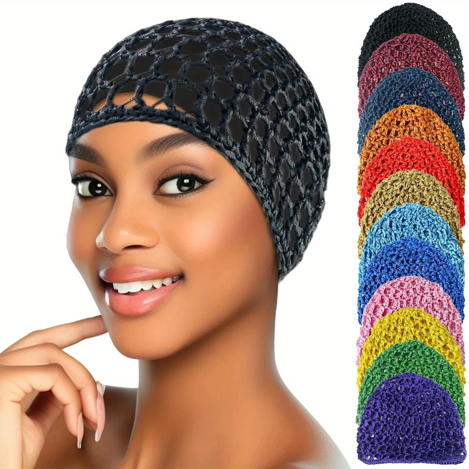 Unisex 5Pcs/Pack Mixed Color Reusable Woven Fabric Shower Caps - Sporty Knitted Hollow Tie Hair Caps, Adults' Bathroom Accessory for Sports, Outdoor Activities