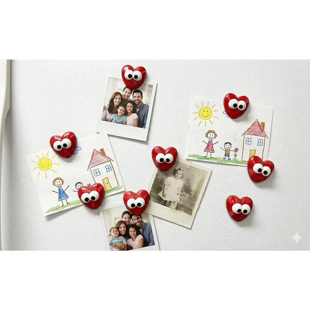Small 6-Piece Plastic Magnetic Cute Heart Geometric Googly Eye Refrigerator Magnet Set - Kitchen Decor Artwork, Home Kitchen Accessory, Ideal Gift
