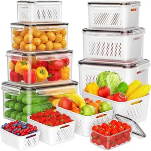 8-Pack Fruit Storage Containers for Fridge, Leakproof Fruit Containers for Fridge with Colanders,  Produce Storage Containers with Lids Keep Fruits, Vegetables, Berry, Meat Fresh longer