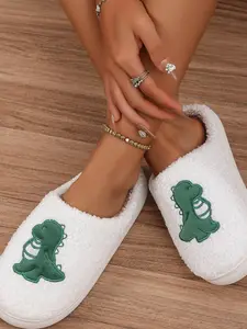 Cute Cartoon Dinosaur Plush Slippers Women, Cloud-Like Soft Skin-Friendly Fabric, Warm Lining, Anti-Slip Wear-Resistant Thick Sole Footwear