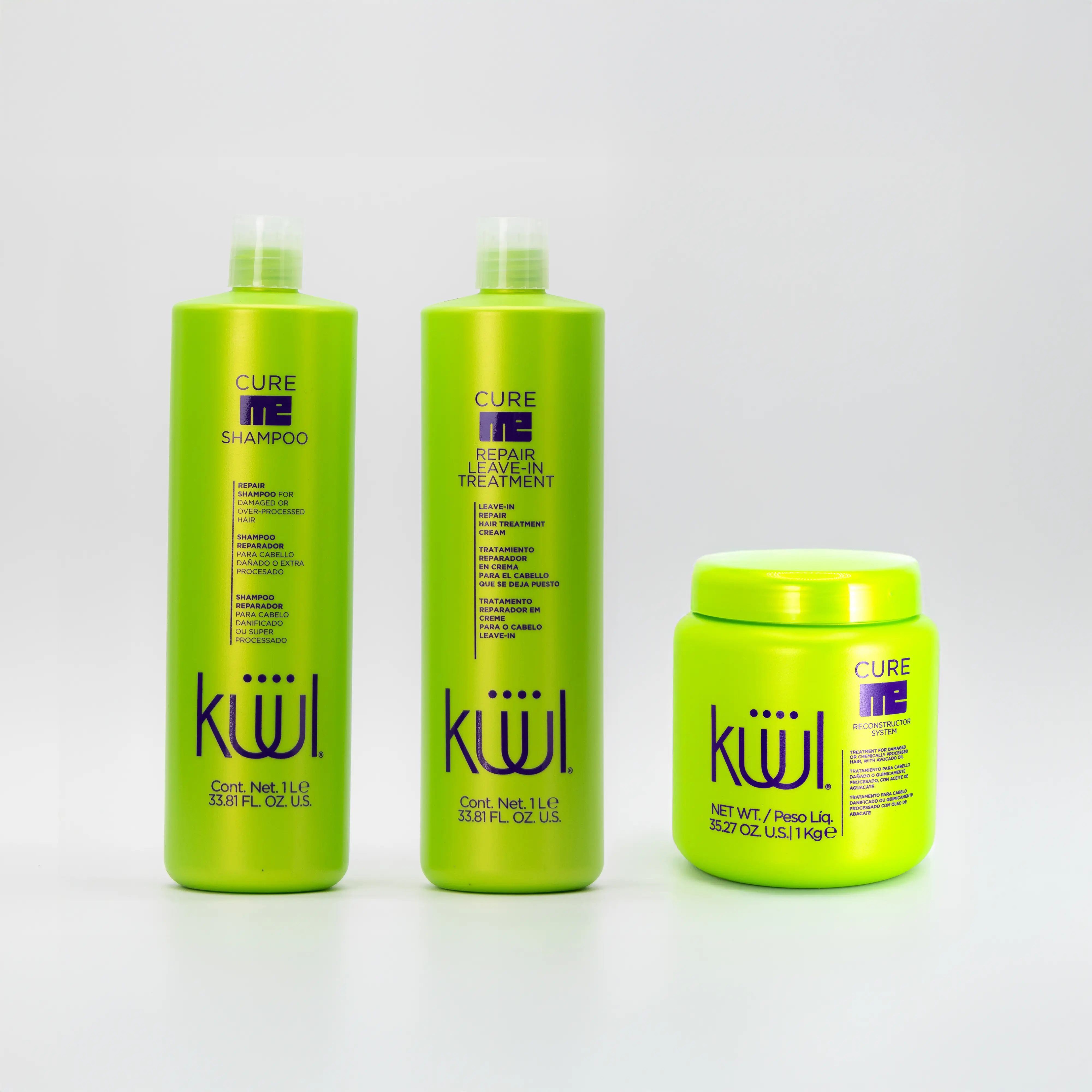 Kuul Cure Me Large Hair Care Kit - Shampoo, Leave-In Conditioner, Amino Gen Technology Reconstructor Mask for Color & Chemically Treated Damaged Hair