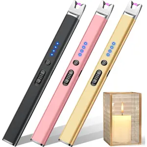 3 Pack Electric Candle Lighter USB Rechargeable Arc Lighter with Safety Lock, Windproof Flameless Plasma Long Matches Lighters for Candle, Grill, BBQ, Camping, Gas Stoves (Black,Pink,Blue)
