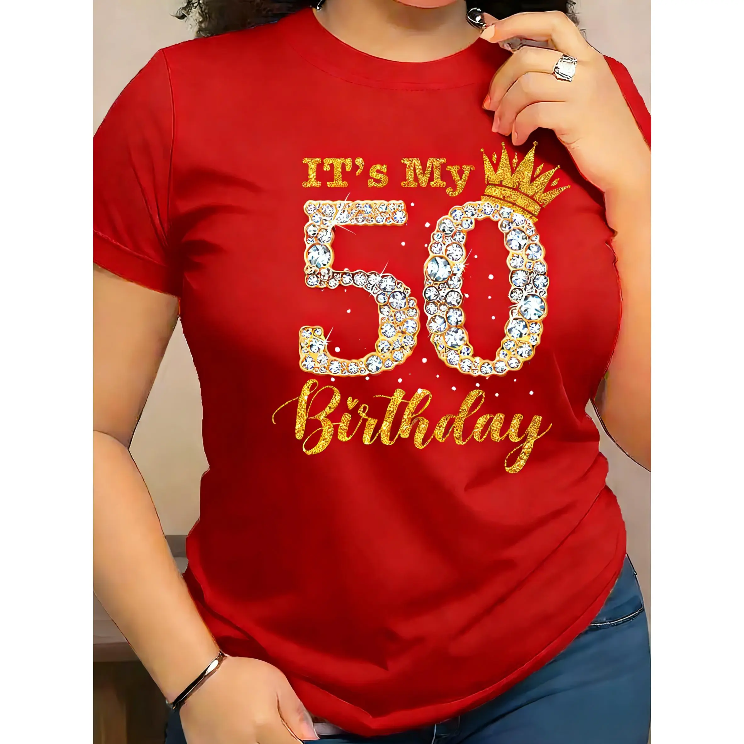 100% pure cotton, available in multiple colors, it's my 50th birthday pattern T-shirt, short-sleeve casual crew neck top, spring and summer women's clothing