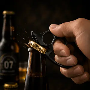 Black Multi-Function Bottle Opener, Portable Keychain Corkscrew & Cap Remover Tool for Home, Bar & Outdoor Use