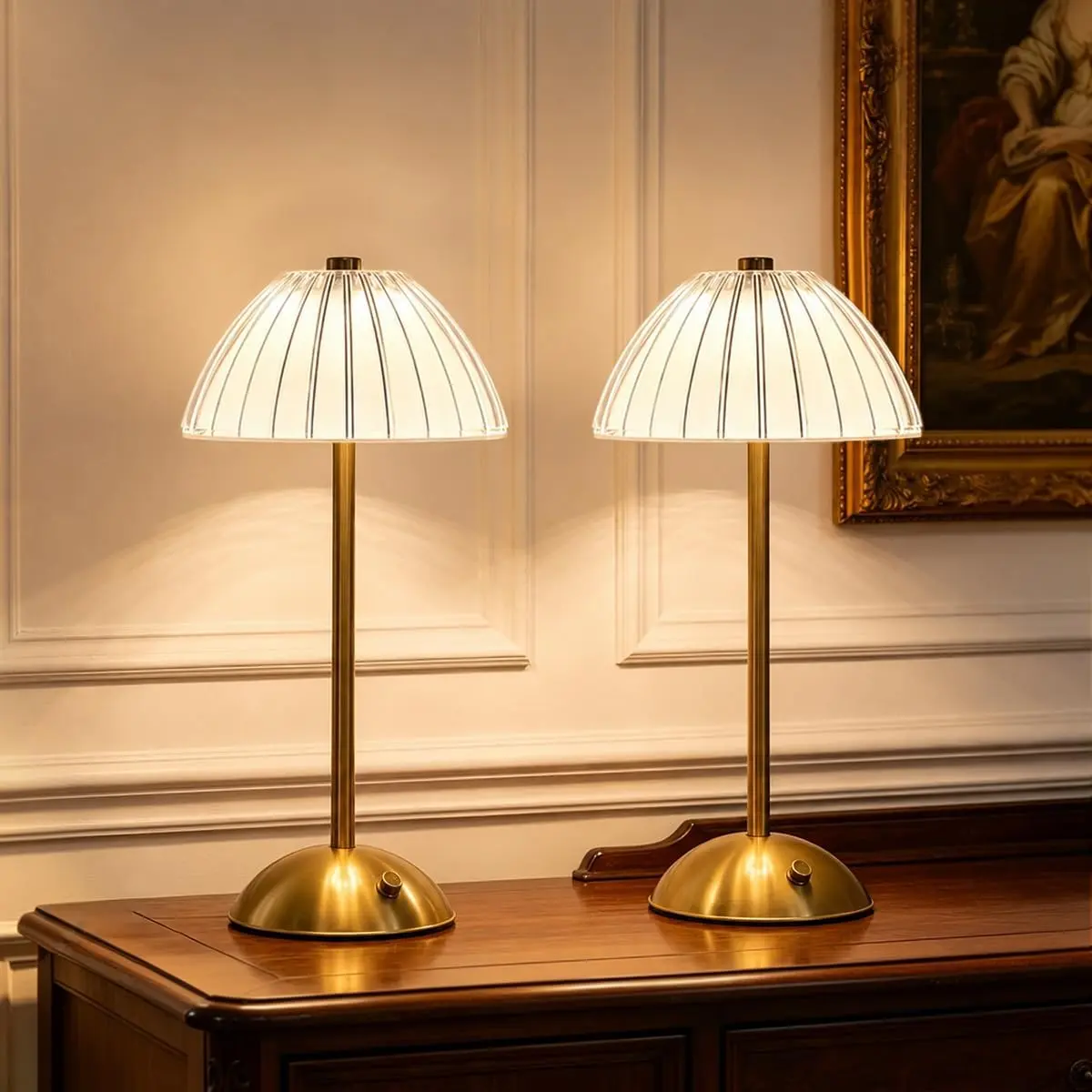 Cordless Crystal Table Lamp - Gold Alloy & Acrylic LED Touch Lamp with Adjustable Brightness, 3 Colors, Aesthetic Home Decor, Bedroom Nightstand Light, Bases & Shades, LED Desk Light Functionality