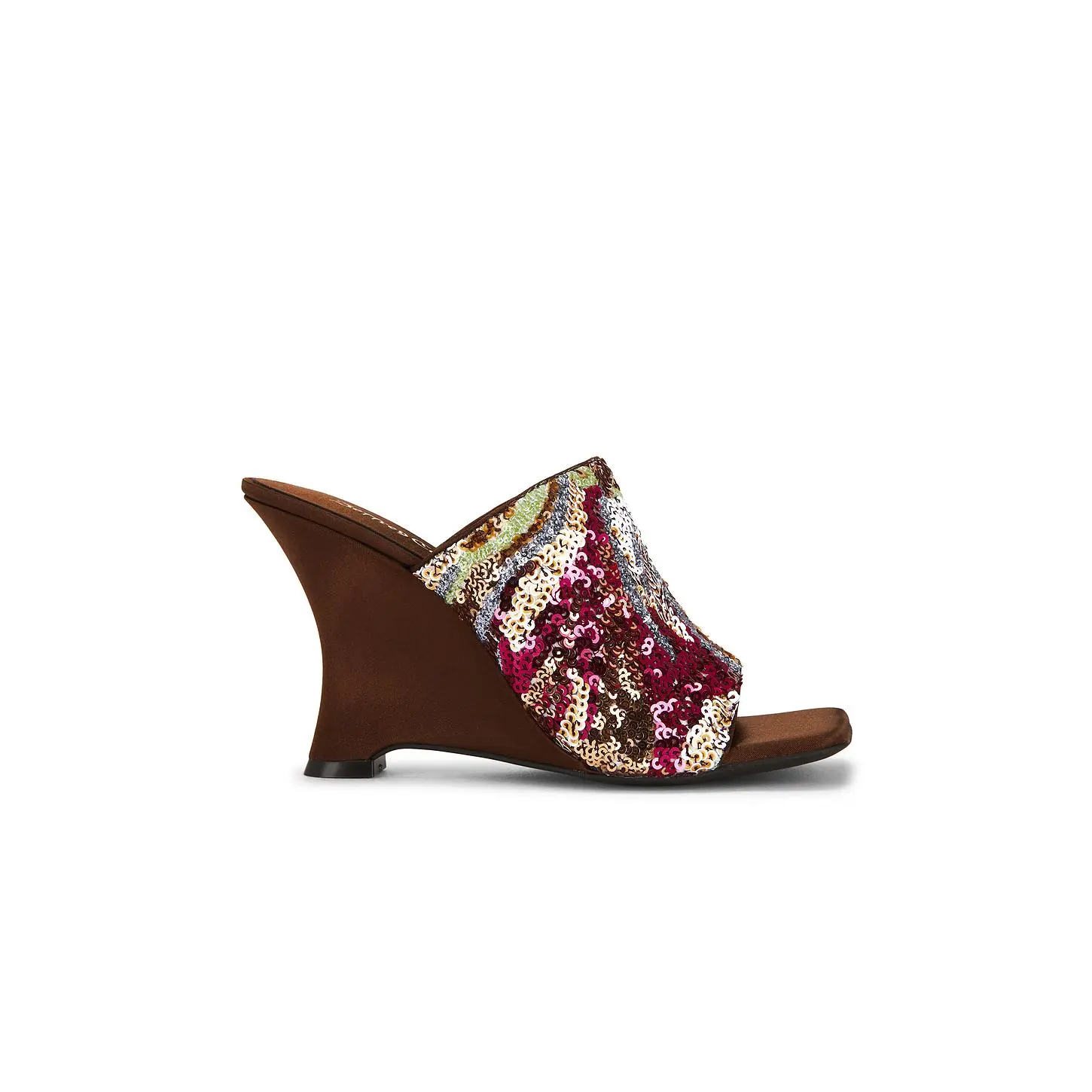Jeffrey Campbell Aura Wedge Sandal in Brown Satin Combo