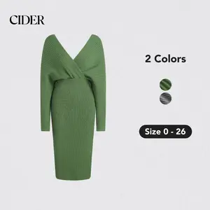 [2 colors, size 0-26] Knit V-neck Midi Dress