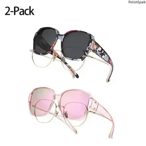 2-Pack Oversized Fit-Over Sunglasses for Women – UV400 Protection, Wear Over Prescription Glasses, Trendy Floral & Mirror Lenses, 6 Styles Available