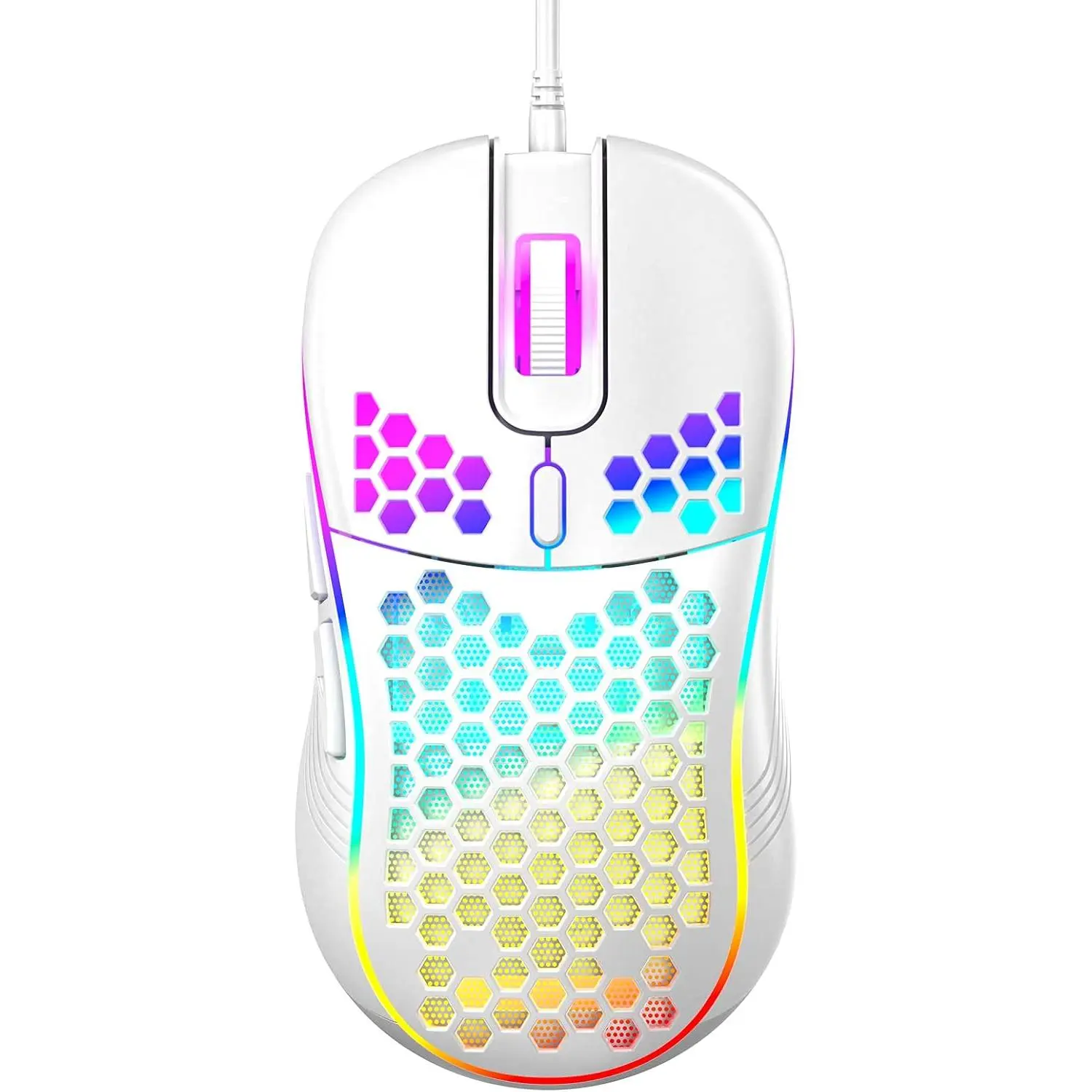 Honeycomb Wired Gaming  with RGB On/Off , 7200 Adjustable DPI,  Lightweight Design &  Sensor for PC/ Gamers (White)