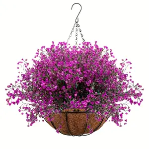 Artificial Hanging Plant Basket, Plastic Greenery for Indoor Outdoor Decor, Garden Porch Window Box Home Wedding Farmhouse Decoration, Artificial Hanging Baskets