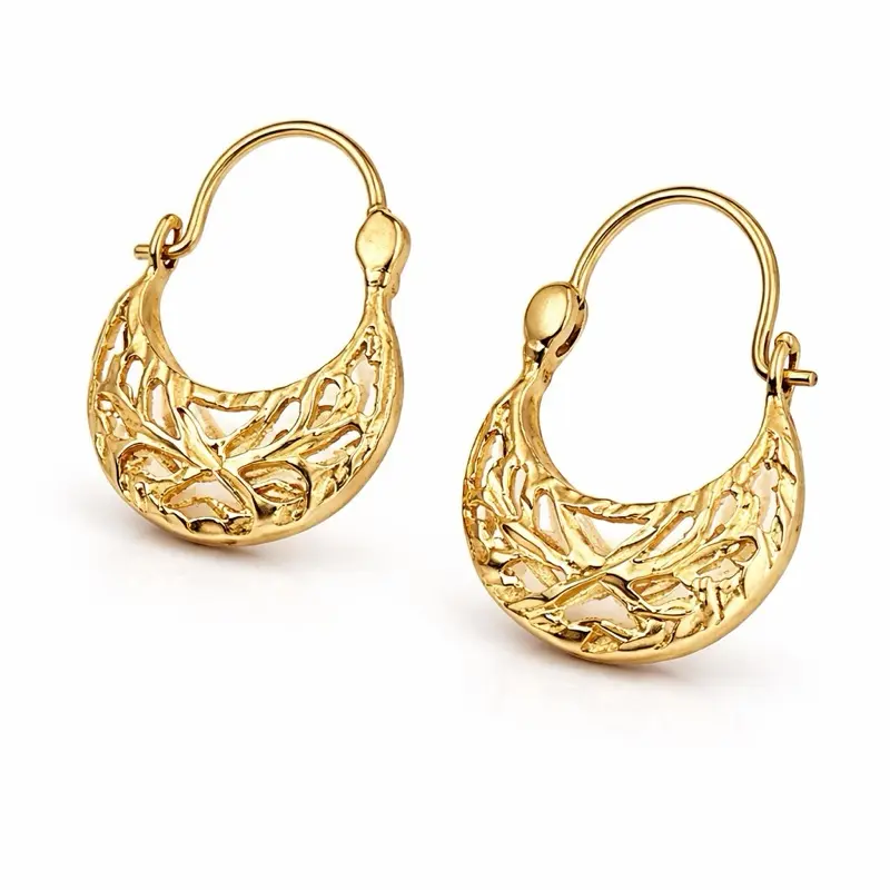 14K Gold Filigree Small Basket Hoop Earrings