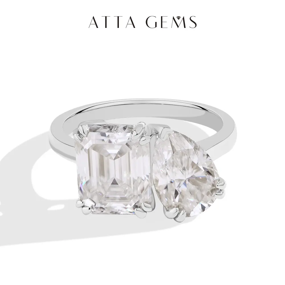 Cluster Stone Engagement Ring for Women, 7CTW 3-Stone Fine Artificial Moissanite with Octagon and Pear Cuts, Sparkling Anniversary Jewelry, Fine Moissanite Rings, Sparkling Moissanite