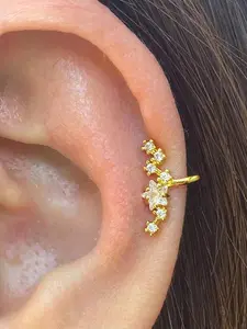 Women's Crystal Star Clip-On Earrings, Cubic Zirconia Non-Piercing Ear Cuffs, Soft Cartilage Clips, No Piercings Needed