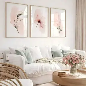 3 Pieces Optional Wooden Frame Scandinavian Style Pink White Bud HD Canvas Print Home Decor Spring Decor Wall Decor Aesthetic Romantic Atmosphere Fresh