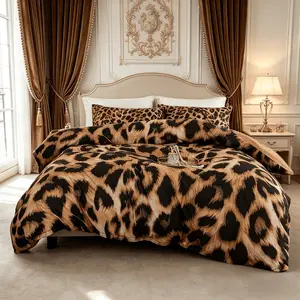 3-Piece Leopard Print Digital Print Decorative Bedding Set, Include 1* Duvet Cover (No Comforter) and 2*Pillow Cases No Inner Filler, Soft and Comfortable, Ideal for Bedroom and Living Room Decor, Suitable for All Seasons