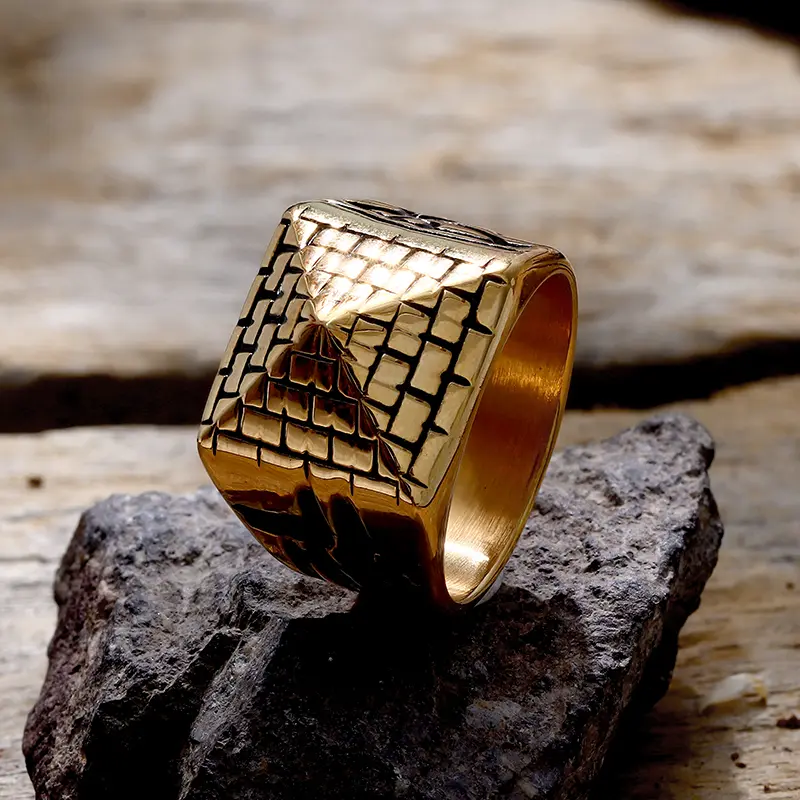 GTHIC Male Stainless Steel Ring, 17mm Bold Egyptian Mythology Pyramid & Eye of Ra Motif Jewelry, Ideal for Anniversary, Birthday & Everyday Wear Accessories