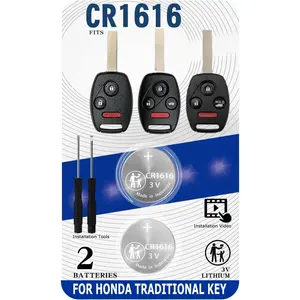 Key Fob Battery Replacement for Honda (Accord 03-13, Civic 06-13, CRV 05-13, Pilot 05-15, Odyssey 05-17, Fit 07-14, Ridgeline 06-14) Remote Key (Check Fitment Guide) Pack of 2 CR1616