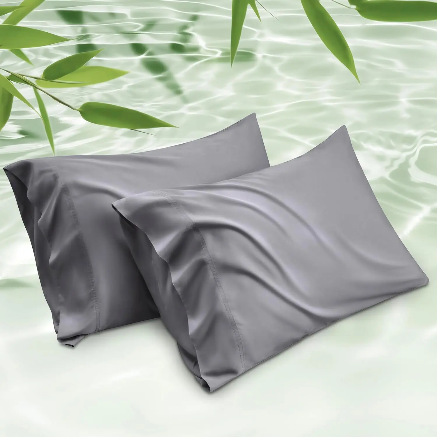 Cooling Pillow Cases Standard Size 2 Pack, Rayon Derived from Bamboo Cooling Pillowcase for Hot Sleepers, Soft &amp; Breathable Pillow Covers with Envelope Closure, Gifts, Dark Grey, 20x26 Inches