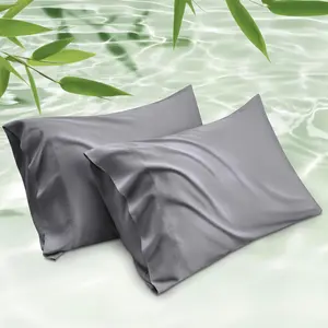 Cooling Pillow Cases Standard Size 2 Pack, Rayon Derived from Bamboo Cooling Pillowcase for Hot Sleepers, Soft &amp; Breathable Pillow Covers with Envelope Closure, Gifts, Dark Grey, 20x26 Inches